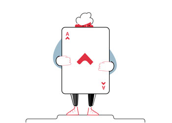 Usbl illustrasjon av man som holder et spillekort med ess på.